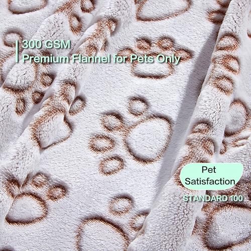 Stuffed Large Brown Premium Soft Dog Blanket, with Flannel Cute Paw Print, 43 * 66 inches, Cat Blanket Maltipoo Puppy Essentials - Image 2