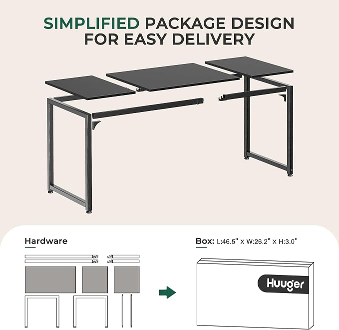 Huuger Modern Simple Office Desk, 63 Inch, Gaming & Writing Desk with Storage, Large Legroom, Metal Frame, Black - Image 9