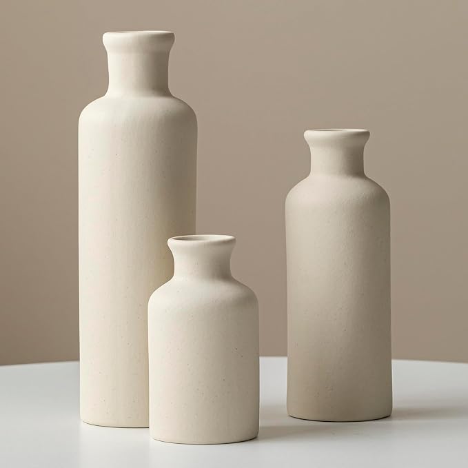 Modern Ceramic Vase Set of 3, Beige Colors, Decorative Bottles for Home, Farmhouse Rustic Decor, Housewarming Gifts, Wedding Gifts, Bridal Shower Gifts, Birthday Gifts for Women (Beige) by TINCTOTNICVase