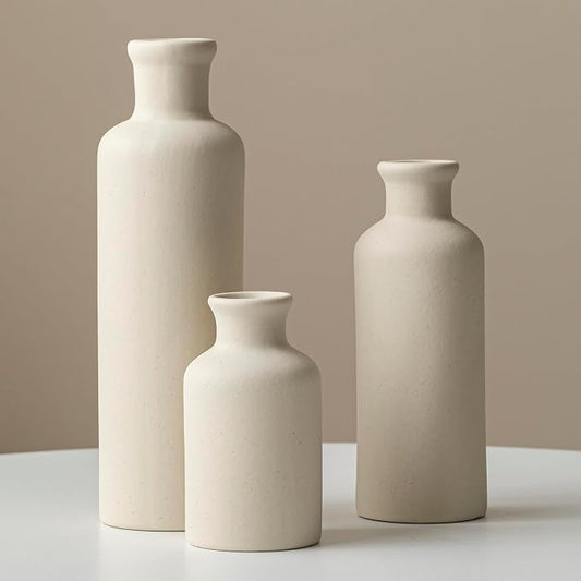 Modern Ceramic Vase Set of 3, Beige Colors, Decorative Bottles for Home, Farmhouse Rustic Decor, Housewarming Gifts, Wedding Gifts, Bridal Shower Gifts, Birthday Gifts for Women (Beige) by TINCTOTNICVase