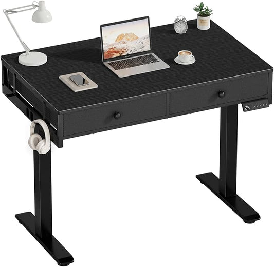 KLUVIS Black Adjustable Desk with Storage, 39 Inch Small Black Desk with Drawers, Small Space Stand Up Computer Desks for Home Office Bedroom, Sit Stand Work Desks for Walking Pad by Unknown