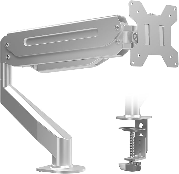 Suptek Single Monitor Mount Adjustable Gas Spring Monitor Arm Desk Mount Stand Fits 17 20 22 23 24 26 27 32 33 inch Monitors,Holds up to 22 lbs,Silver(MD18S) by suptek