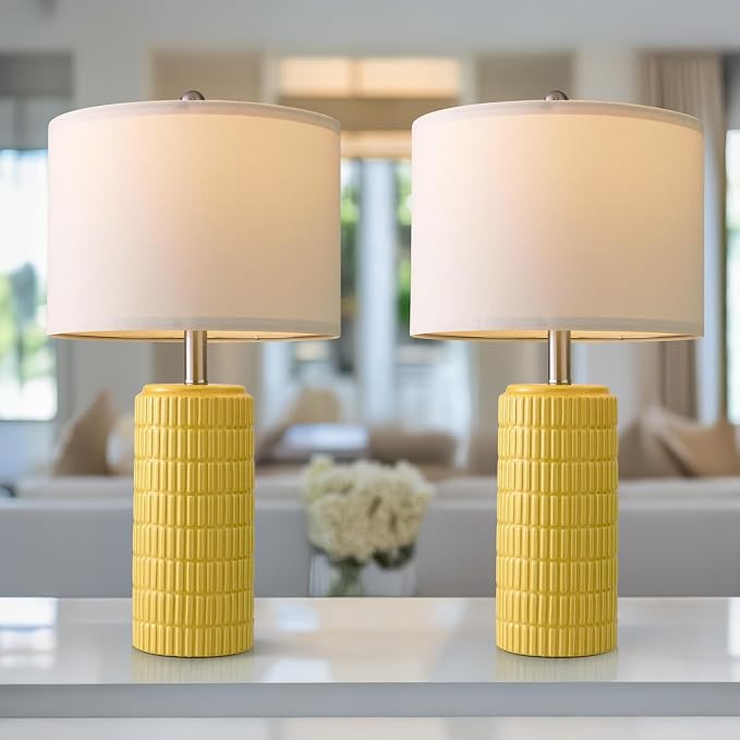 PoKat 23" Yellow Table Lamps Set of 2, Modern Living Room End Table Lamps Decor, Ceramic Lamps for Living Room, Contemporary Nightstand Lamps for Side Console Table Hallway Gift - Image 4