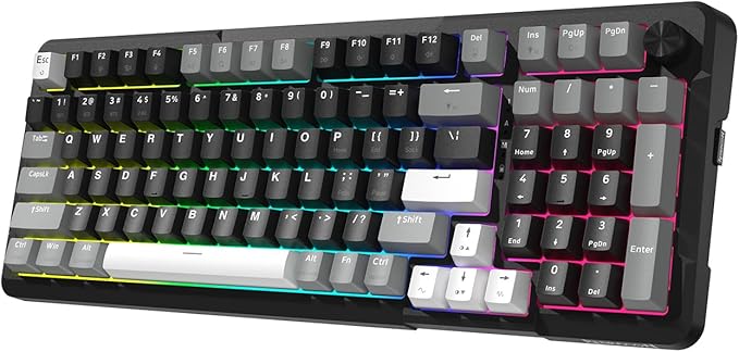 Redragon K742 Wireless Mechanical Gaming Keyboard with Knob for PC Computer | Bluetooth 5.0/2.4GHz/USB C Wireless Creamy Keyboard with Number Pad, RGB Backlits, Hot-Swappable with Linear Switches (Black) by REDRAGON