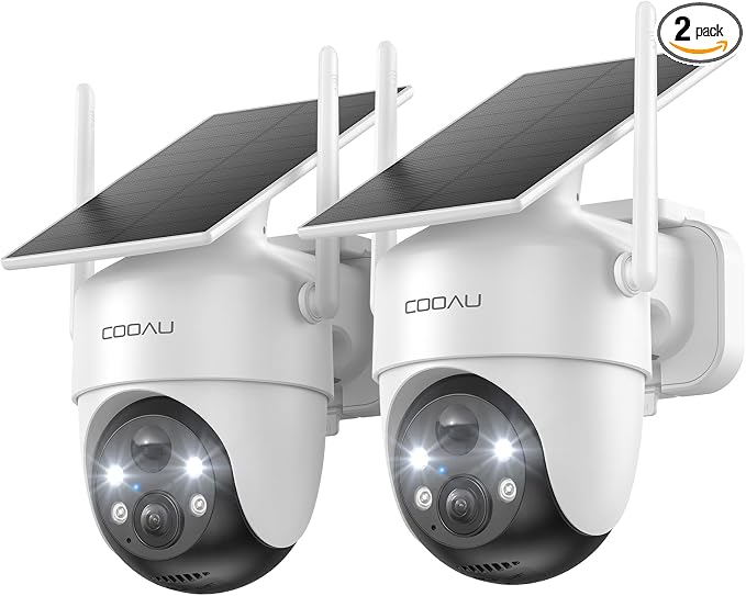 COOAU Cameras for Home Security​​, 2K 360° Solar Security Cameras Wireless Outdoor, Low-Light Rechargeable​​, Easy to Install, Surveillance Cam with AI Smart Detection,Color Night Vision,Two-way Audio by COOAU
