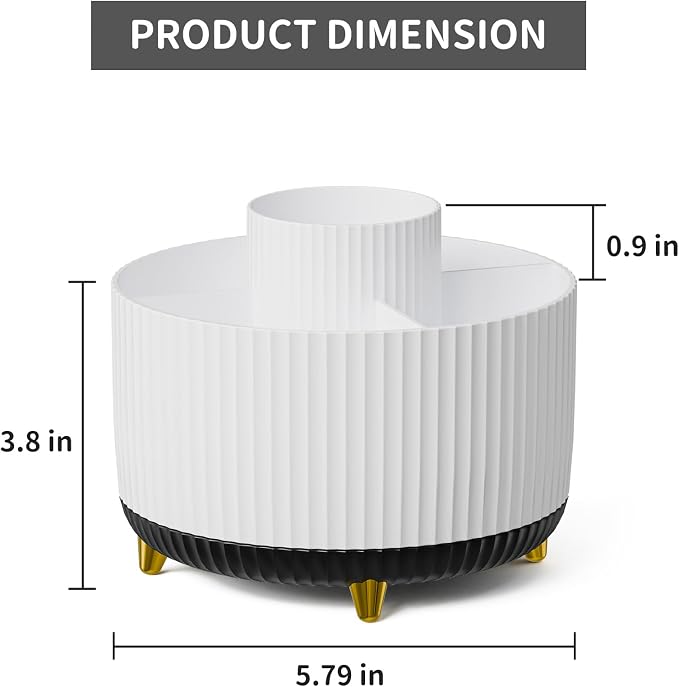 Marbrasse Desk Organizer, 360-Degree Rotating Pen Holder, Desk Organizers and Accessories with 5 Compartments Pencil Holder, Art Supply Storage Box Caddy for Office, Home (White+Black) - Image 5