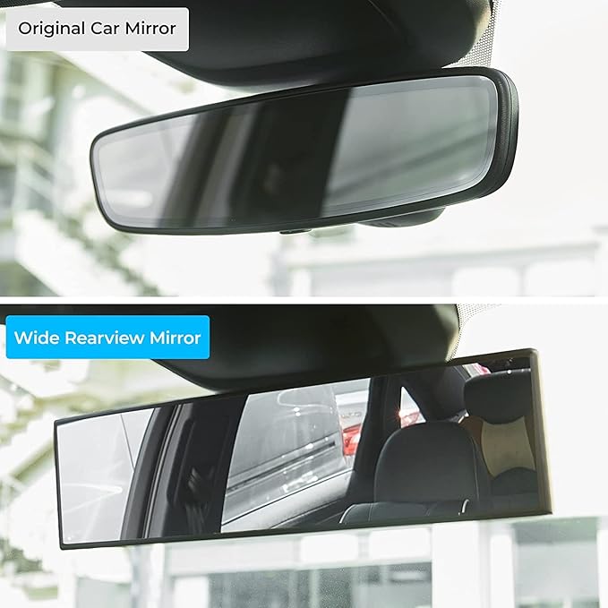 JOYTUTUS Panoramic Rear View Mirror, 12 Inch Wide Angle Clip On Mirror, Universal Car Interior Accessories, Convex Interior Mirror Reduces Blind Spot, Clear Vision Fits Car SUV Trucks - Image 2