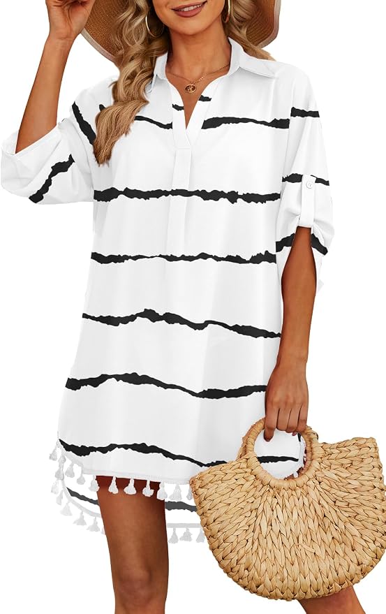 Yincro Women Swimsuit Cover Up Shirt 2026 Tassel Beach Bathing Suit for Swimwear Bikini Dress by YINCRO