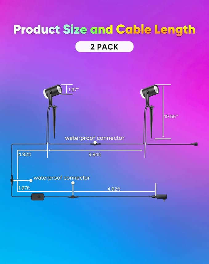 GZBtech Outdoor Smart Landscape Lights 4-Pack, Plug-in RGBIC+CCT Color Changing LED Spotlights, IP65 Waterproof, App Control Work with Alexa, Dimmable Aluminum LED Pathway Lights for Garden Yard Decor - Image 7