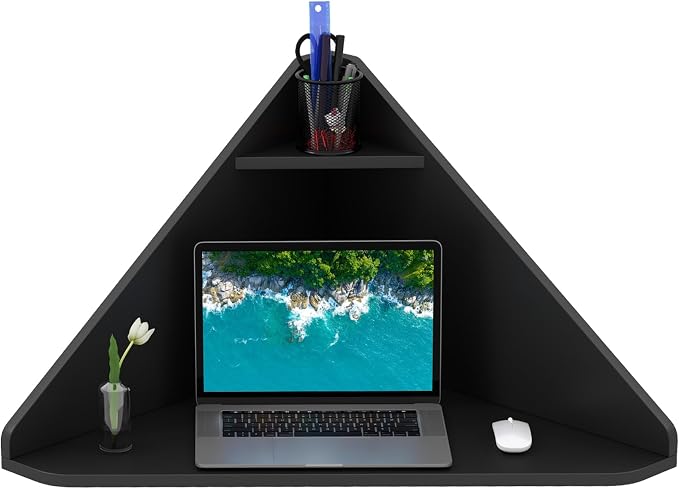 Giantex Corner Floating Desk, Wall Mounted Computer Desk with Storage Shelf, Space-Saving Writing Desk, Triangle Laptop Desk for Living Room, Study, Bedroom, Home Office & Small Spaces (Black) by Giantex