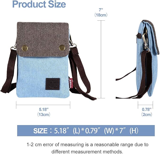 Dlames Canvas Small Cute Crossbody Cell Phone Purse Wallet Bag with Shoulder Strap for iPhone 15 Pro 14 Pro 13 Pro Galaxy S23 S22 S21 Google Pixel 5 4 3 - Blue - Image 6