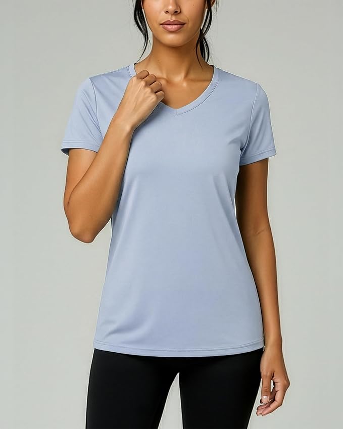 5 Pack Women's Dry Fit V Neck Workout Tops T Shirts Athletic Gym Yoga Tees | Available In Plus Size, Cooling Moisture-Wicking, Short Sleeve, Quick-Dry, Fitness, Stretch, Exercise, Running, Hiking - Image 3