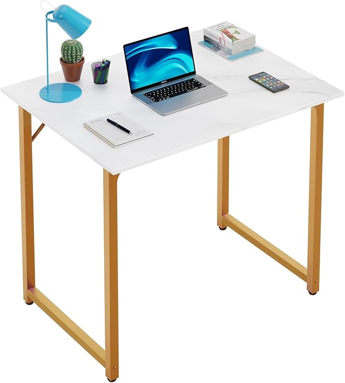 PayLessHere | 32 Inch Computer Desk | White Gold | Sturdy Office Desk | Metal Frame, Adjustable Feet | Water-Resistant, Scratchproof Surface | Writing Table for Home Office or Study | Pack of 1 by PayLessHere