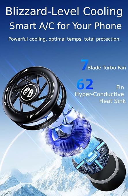 Phone Cooler for Gaming, Low Noise USB Cell Phone Cooler with Smart Temp Control, Phone Cooling Fan with RGB LED Lights, Magnetic Ring & Clip Fan for Phone Gaming & Streaming - Image 5