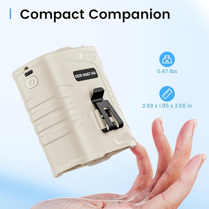KIBEE Portable Waist Fan, 12500RPM Rechargeable Wearable Belt Clip Fan, Hands Free Cooling Fan for Outdoor Work, Construction, Hiking, Camping, Fishing, Long Battery Life Personal Cooling Device - Image 8