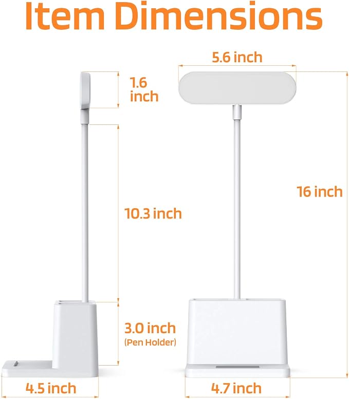 AXX Small Desk Lamp, Rechargeable Cute Table Light for Kids Teens | for College Dorm Room, Home Office, Bedroom, White, LED, Pen Holder, Mini, Gooseneck, Computer Task, Desktop Study - Image 7