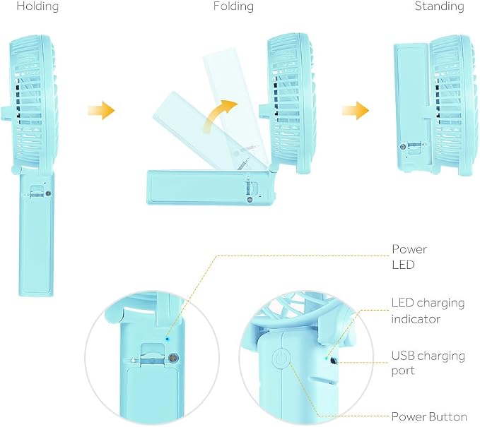 EasyAcc Mini Handheld Fan, USB Desk Fan Small Personal Portable Stroller Table Fan with Rechargeable Battery Operated Cooling Folding Electric Fan 3-10H Working Hours for Travel Office Outdoor - Image 3