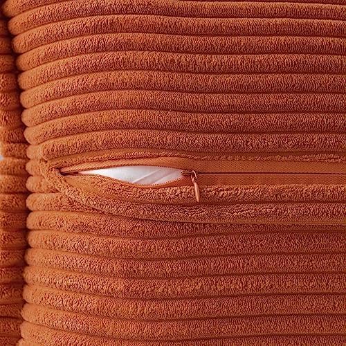 MIULEE Fall Rust Decorative Euro Sham Throw Pillow Covers for Couch Bed Livingroom 22x22 Inch Set of 2 Boho Accent Throw Pllows Broadside Striped Patchwork Soft Corduroy Pillowcases, Terracotta - Image 3