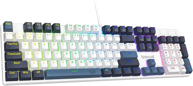 Redragon Mechanical Gaming Keyboard Wired, 11 Programmable Backlit Modes, Hot-Swappable Red Switch, Anti-Ghosting, Double-Shot PBT Keycaps, Light Up Keyboard for PC Mac, Blue by REDRAGON