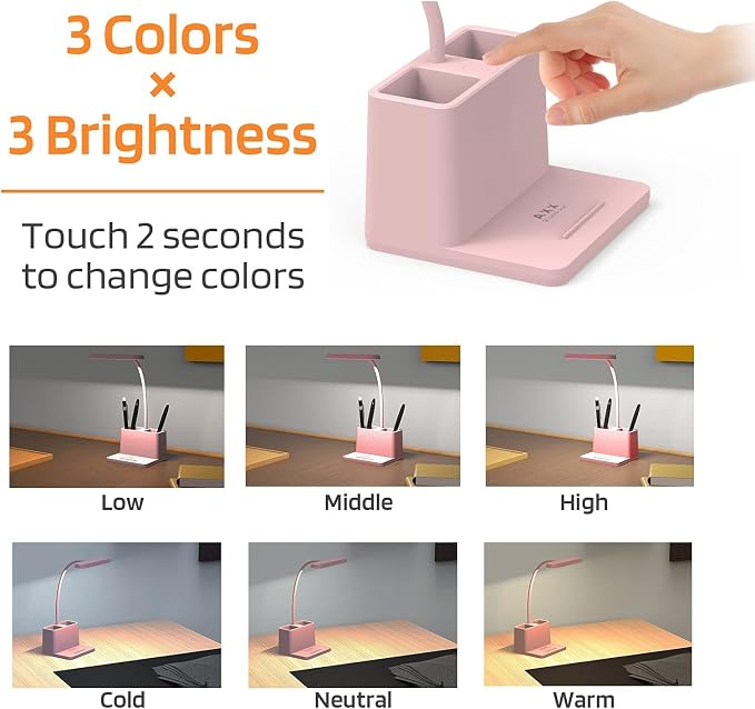AXX Cute Desk Lamp, Pink Table Light for Women, Teen Girls | LED, Small, Rechargeable, Battery Operated, Touch Control, Gooseneck, Home Office Accessories, College Dorm Essentials - Image 3
