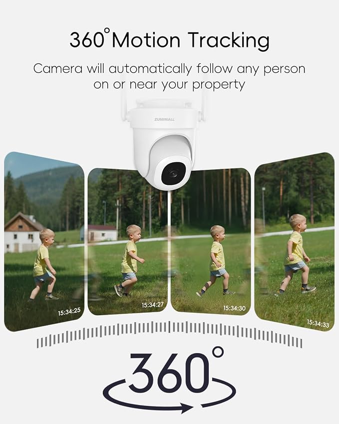 ZUMIMALL 2K 3MP Wired Camera for Home Security, 2.4G/5G WiFi Security Camera Outdoor, 24/7 Recording, AI Motion Detection, Cloud & SD Card Storage, 2-Way Audio, 360° PTZ Auto Tracking, Work with Alexa - Image 2