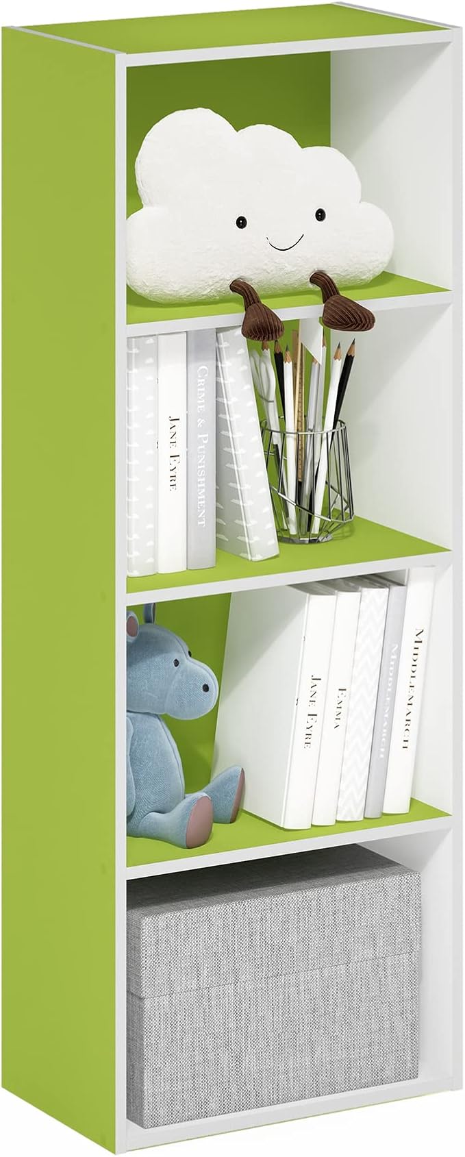 Furinno Luder Bookcase / Book / Storage, 4-Tier, Green/White by Furinno-FitsYourSpaceFitsYourBudget