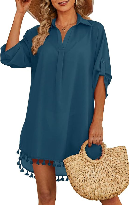 Yincro Women Swimsuit Cover Up Shirt 2026 Tassel Beach Bathing Suit for Swimwear Bikini Dress by YINCRO