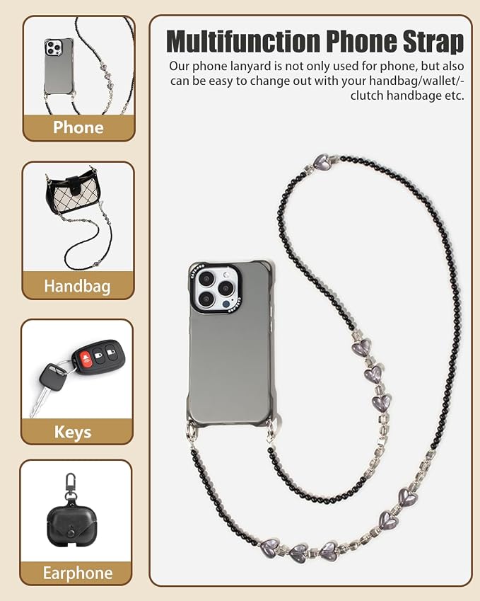 Phone Chain Crossbody Pearl Strap,Pearl Beaded Chain Shoulder Crossbody Lanyard with Phone Tether Patches Compatible with Most Phones Bag Purse - Image 4