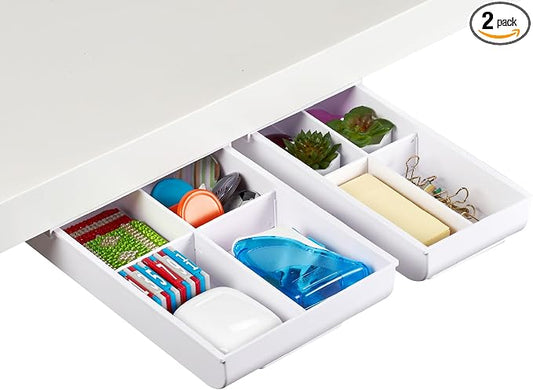 Bostitch Konnect Under Desk Drawer, Self-Adhesive Slide Out Storage Organizer with 4 Customizable Dividers, 2-Pack by BostitchOfficeProducts