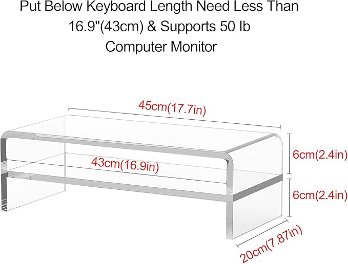 Egchi Acrylic Monitor Stand,2 Tiers Computer Monitor Riser(18x8x5.5 inches),Computer Stand/Monitor Riser for Office,School,Home,Laptop Stand Desktop Stand for Keyboard Storage&Printer TV Screen - Image 2