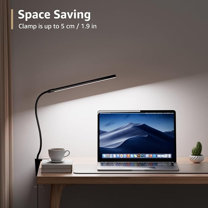 Lepro Clip on Desk Lamp, LED Reading Light with Clamp, 460LM 5W, Black | 3 Color Modes 10 Brightness, Dimmable, USB Small Desk Light with Gooseneck Swing Arm for Nail, Home Office and Dorm - Image 4
