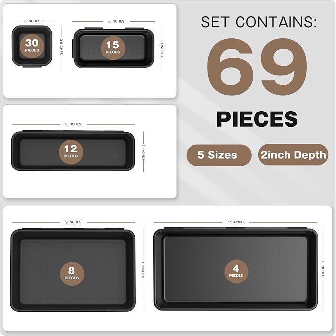 A-LuGei 【More Larger Size】 【69 PCS-5 Size】 Tool Box Organizer Tray Divider Set【Black】 Desk Drawer Organizer Bin, Garage Organization and Storage Toolbox for Rolling Tool Chest Cart Cabinet WorkBench - Image 3