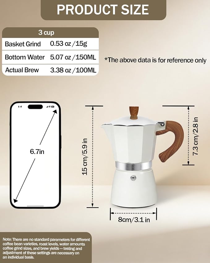 Coffee Maker Stovetop Espresso Maker 3 Cup Aluminum Moka Pot Percolator 5oz 150ml Easy Brewing for Electric Ceramic Stoves Home Camping Italian Cuban Café Classic Sip Sized White - Image 2