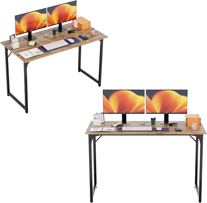 PayLessHere | 47 Inch Computer Desk | Brown | Office Desk with Metal Frame, Adjustable Feet | Water-Resistant, Scratchproof Surface | Sturdy Writing Table for Home Office or Study | Pack of 2 by PayLessHere