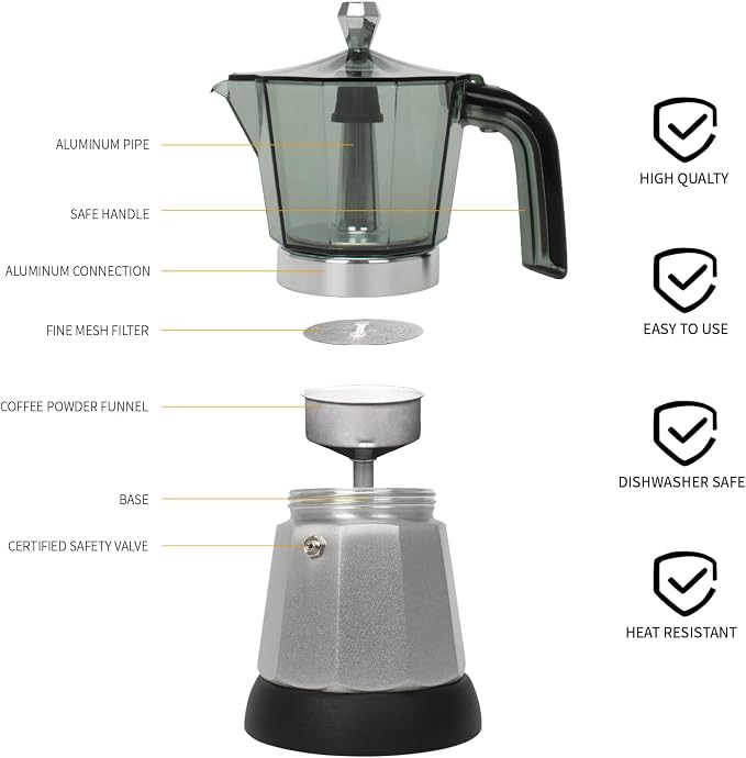 LAOION 6 Cup Manual Espresso Maker, Small Espresso Machines for Home | Cuban Coffee Maker with Detachable Base & Overheat Protection,Cafeteras Electricas Modernas Moka Pot,Greca Electrica De Cafe - Image 2