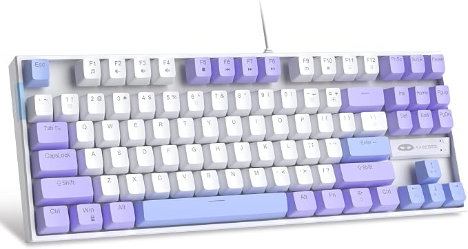 MageGee 75% Mechanical Gaming Keyboard, Red Switch, LED Blue Backlit, 87 Keys Compact TKL Wired Computer Keyboard for Windows Laptop PC Gamer - White/Purple by MageGee