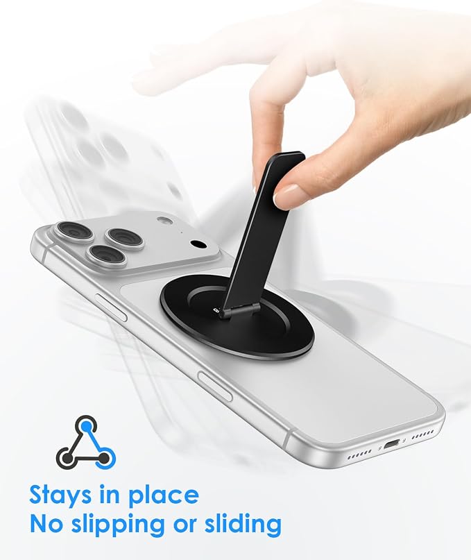 Magnetic Phone Stand for Magsafe, Ultra-Slim Snap-on Phone Holder Kickstand,180° Adjustable Angle Damping Design Cellphone Grip, Black - Image 4