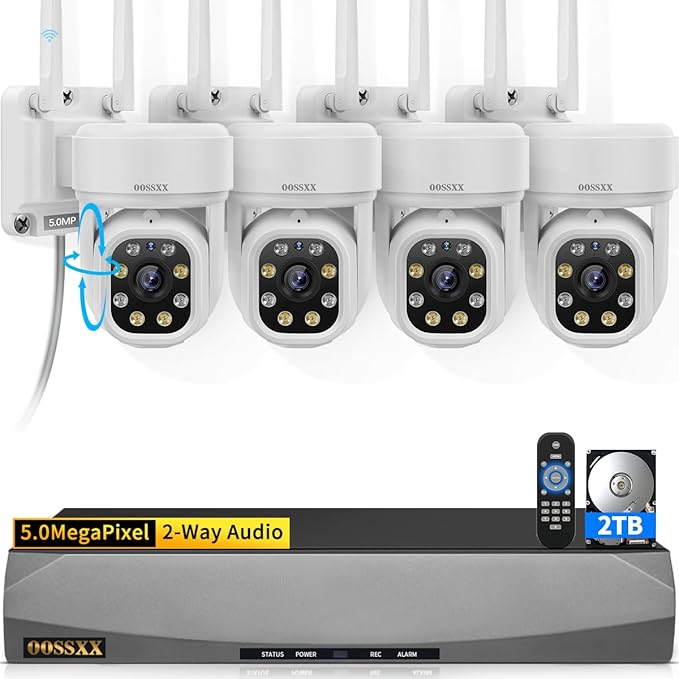 (2026 Update) 5MP PT Wireless Security Camera System with AI Human Tracking, Dual-Band 2.4G&5G WiFi, 130° Wide Angle, 2-Way Audio, No Monthly Fee, Outdoor Home Security Kit by OOSSXX