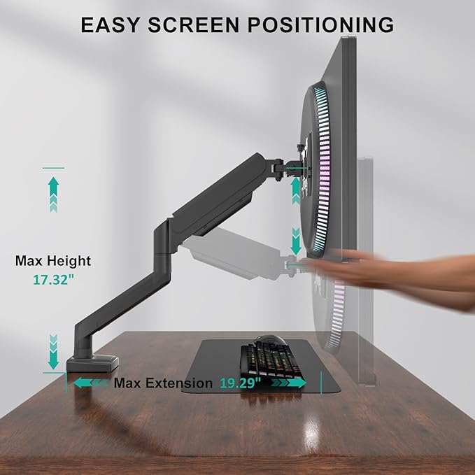 WALI Single Monitor Mount for 13-34 inch Screens, Adjustable Single Monitors Arm, Regular Screen up to 32 inch, 26.4lbs, Computer Monitor Stand for Desk, VESA 75/100mm (GSMP001N), Black - Image 6