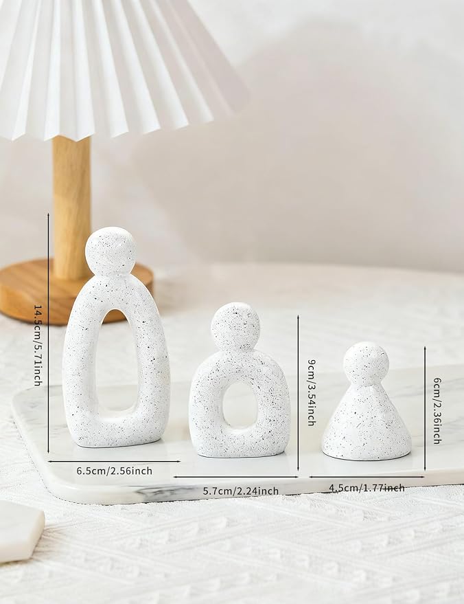 Abstract Family of 3 Figurines Modern Sculptures - Minimalist Home Decor for TV Stand, Bookshelf, Living Room | Decorative Accents and Gift Ideas as Knick Knacks for Shelves (White) - Image 3