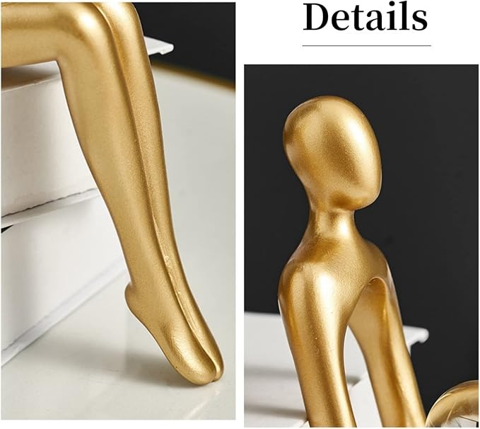 Prettidecor Gold Decor Reading Thinker Resin Statues Set of 3 | Office Coffee Shelf Table Desk Decor Abstract Decoration for Living Room Bedroom Collectable Figurines - Image 4