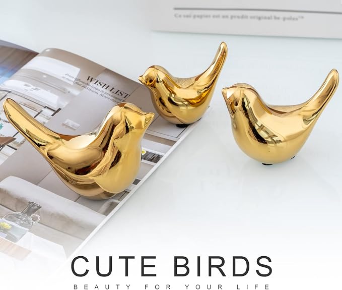 Notakia Small Birds Statues Home Decor Modern Style Decorative Ornaments for Living Room, Bedroom, Office Desktop, Cabinets (4Pcs Gold Birds) - Image 7