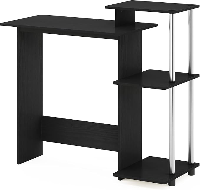 Furinno EFFICIENT Desk, 28.6" Wide Gaming Desk with 3 Open Side Shelves, Laptop Notebook Computer Desk, Office Desk for Home Office, Study Room, Dorm, Bedroom, Americano/Stainless Steel - Image 7