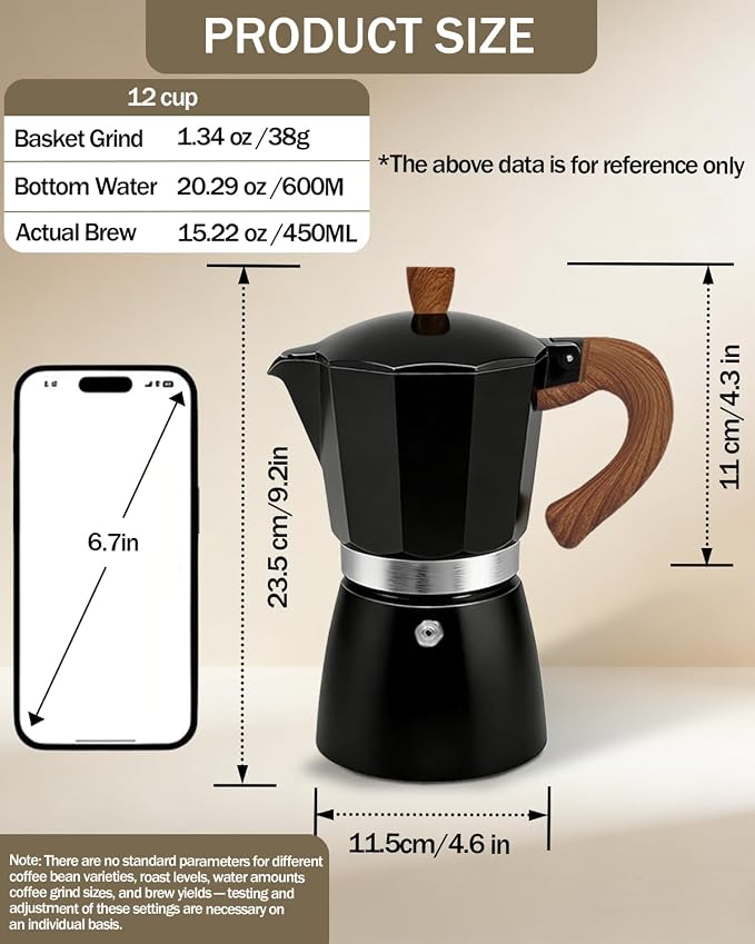 Coffee Maker Stovetop Espresso Maker 12 Cup Aluminum Moka Pot Percolator 20oz 600ml Easy Brewing for Electric Ceramic Stoves Home Camping Italian Cuban Café Classic Black - Image 2