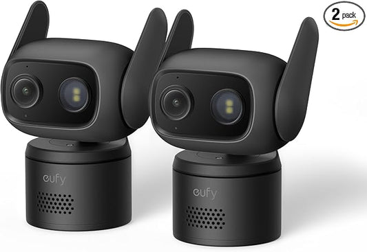 eufy Security Indoor/Outdoor Camera C31(2-Pack), P66, Spotlight-Free Color Night Vision, 360° Coverage View, AutoTracking,Human/Vehicle/Pet/Cry Detection, 24/7 Recording, Black (No Subscription) by Unknown