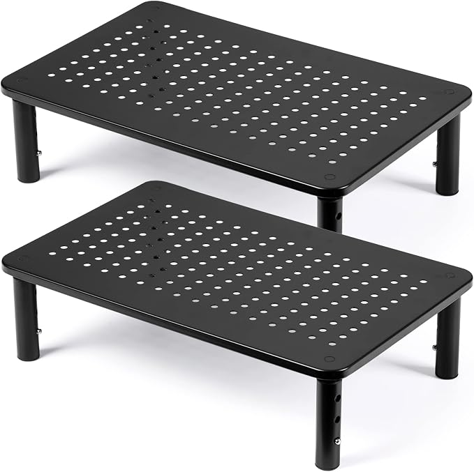 DOLALIKE 2 Pack Desktop Riser, 3 Height Adjustable Monitor stands for 2 Monitors, PC, Computer, Printer, iMac, Desktop Monitor Stand with Ventilated Platform for Airflow by DOLALIKE