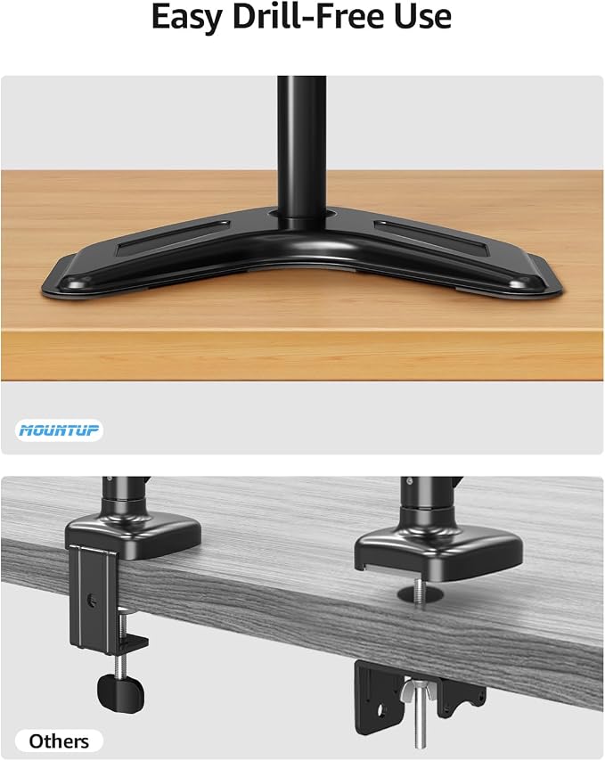 MOUNTUP Single Monitor Stands, Freestanding VESA Monitor Desk Mount fits 13'' to 32'' Computer Screen with Height Adjustable, Swivel, Tilt, Rotation, 17.6 lbs Load, For Home Office, VESA 75x75/100x100 - Image 7