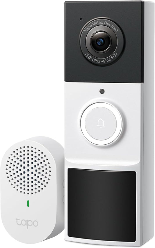 Tapo 2K Wireless Smart Video Doorbell with Chime - 160° Ultra-Wide View,Person Detection, Ring Call, 2-Way Audio, Subscription-Free Local Storage/Optional Cloud, Motion Only Alert, D210 by Unknown