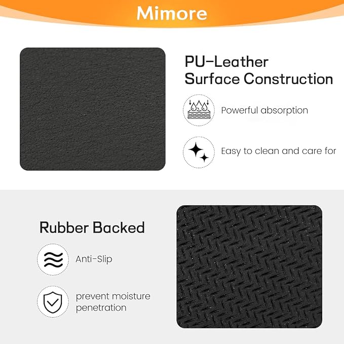 Mimore Coffee Mat - 17x30 Inch Black Countertop Mat - Absorbent, Hides Stains, Rubber Backed - Dish Drying Mat Fits Under Coffee Maker or Espresso Machine (Compatible with Ninja Luxe Cafe) - Image 2