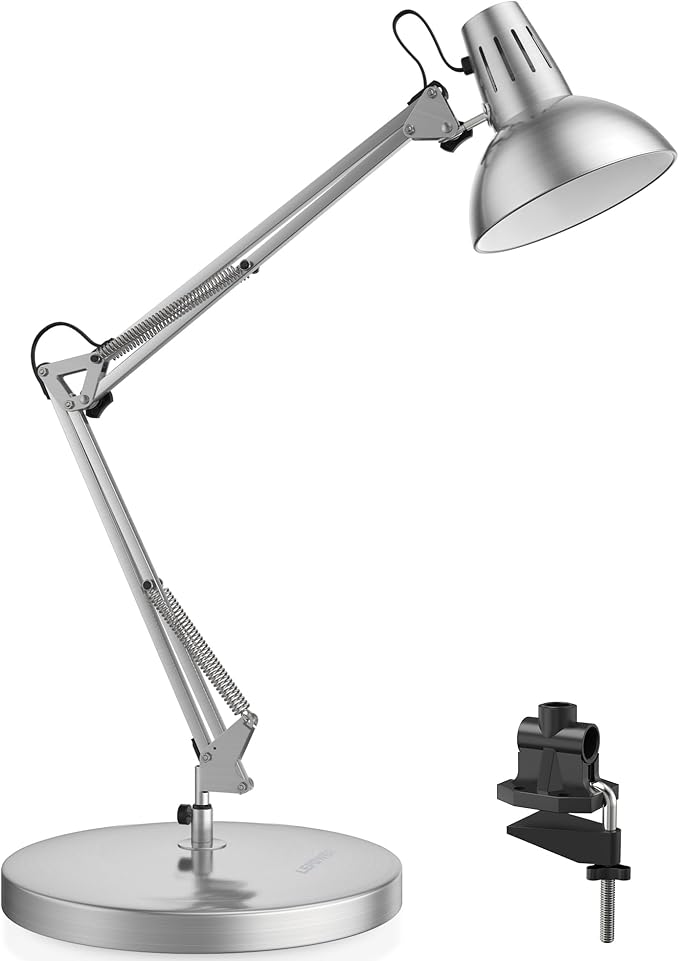 LEPOWER Metal Adjustable Desk Lamp with Clamp, Swing Arm for Home Office | Gooseneck, Architect Style, Eye-Caring Table Lamp, On/Off Switch, E26 Base, Reading for Dorm, Bedroom, Study, Back to School by LEPOWER